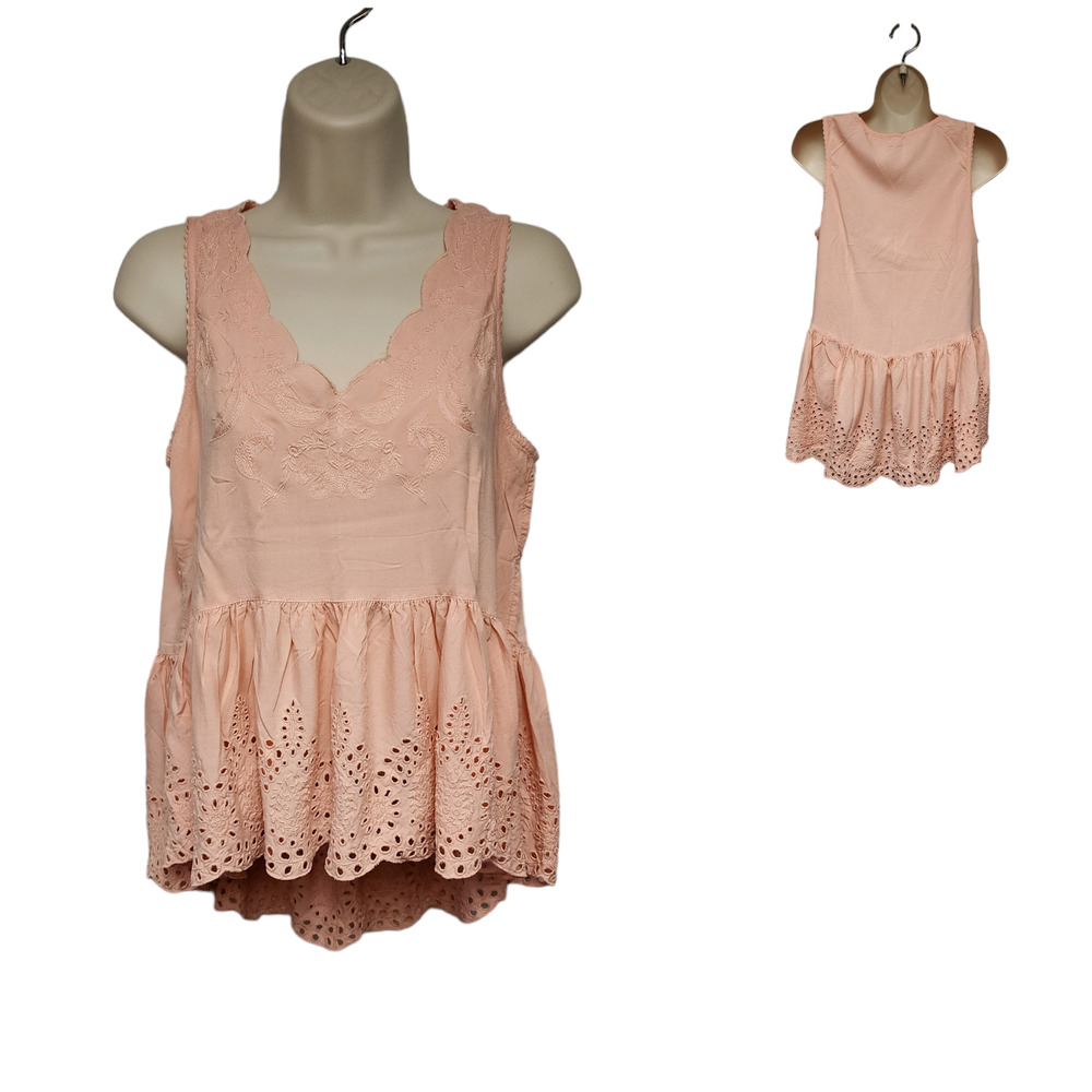True Craft V-Neckline Embrodery Sleeveless Pink Blouse Size Medium